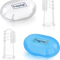 Hopop Baby Finger Toothbrush | Soft Silicone Baby Finger Brush with Protective Case | Great for Massaging and Soothing Gums | 0+ Months | Blue & Transparent-13