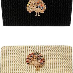 Women's Sparkle Clutch Bag Set(Pack of 2) Black & Silver, Evening Party Wedding Handbags, 21x3x10 inch, faux leather (Red & Goldden)-image-66