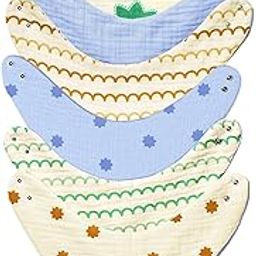 Nintara Baby Bandana Bibs - 100% Organic Premium Muslin Cotton, Absorbent, Soft, Adjustable Snap Buttons, Reversible, 6-Layers for Drooling, Teething, Feeding, Gifts for Babies Ages 0-3, Pack of 6-image-101