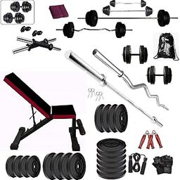 BODYFIT 80 Kg Home Gym Set, Home Gym Equipment Combo,3 Ft Curl +5 Ft Plain Rod n 1 Pair Dumbbell Rods, Adjustable Gym Bench, Fitness Bench, Home Gym Equipments for Men, Gym Accessories-picture-13