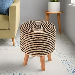 Urbane Home Aesthetic Jute Cotton Rope Ottoman for Sitting | Puffies Sitting Stool for Living Room, Vanity Cushion Mudde | Black & Brown-image-58