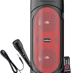 Krisons 4" RedStar Double Woofer 40W Multi-Media Bluetooth Party Speaker with Wired Mic for Karaoke, Digital Display,RGB Lights, USB, SD Card and FM Radio-8