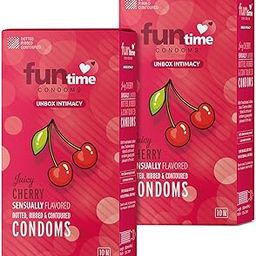 Funtime Juicy Cherry Flavoured comdoms Pack of 2 (10pc each) | Dotted Ribbed & Contoured Condoms for Maximum Pleasure | Made With Natural Rubber Latex | Lubricated Condoms for High Excitement & Satisfaction-image-88