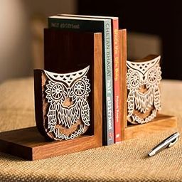 ExclusiveLane 'Owl' Handcrafted Wooden Book Ends for Shelf (Sheesham Wood) | Bookends for Heavy Books Shelf for Home Book Stand Book Ends for Table Book Holder Book Stopper Book Ends Wooden-image-19