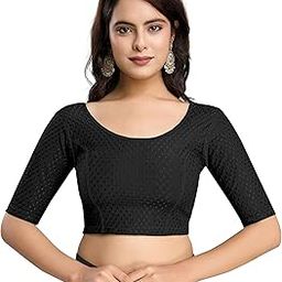 Women's Dobby Pure Cotton Elastin Stretchable Readymade Round Neck Elbow Length Sleeves Blouse Choli Stylish Saree Blouse Ready to Wear-image-77