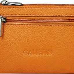 Genuine Leather Key Case Cum Coin Purse-Key & Coin Holder with with Zip and Slip Pocket-Camel Leather Key Case by Calfnero-31