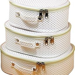 atorakushon Fabric Cream Set of 3 Cosmetic Jewellery Makeup Organiser Necklace Pouch Traveling Kit for Women and Girls-image-54