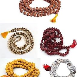 ARNAS PURE Natural Original Rosary jaap japa mala 108+1 Beads Combo of 5 mala (Rudraksha/Lal Chandan/Haldi/Tulsi/Vaijayanti) Medium Multicolour-image-88