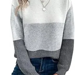 mareout Women's Contrast Color Knitted Pullover Sweater with Round Neck for Autumn and Winter-picture-1