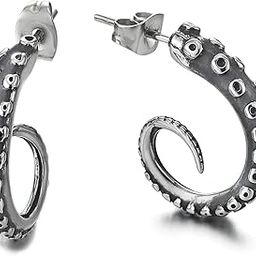 Retro Style Octopus Tentacle Claw Tail Half Hoop Stud Earrings for Man Women, Stainless Steel-image-16