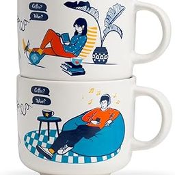 Shay Ceramic Couple Mug Set, Set of 2, Off White, 350ml | His & Her Coffee Cup | Matte Finish | Large Mug for Coffee | Premium Ceramic Coffee Cup (His & Her)-picture-20