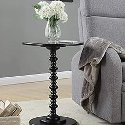 VASIL MART Round Wooden Side Table for Living Room with Pedestal End Table Nesting Table. (Black)-image-4