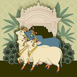 WALLP ® Decorative Wall Art, Canvas Print, White Cow with Traditional Look, (12 In x 12 In) Art For wall Decoration, Home, Office, Living Room, Bed room Wall Art-33