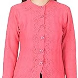 Women Woolen Round Neck Sweater Heavy Front Long Kadai Cardigan Winter Wear Pure Wool Cardigan for Women Free Size Cotty Warm Cardigans with Side Pockets (3XL, Pink)-image-46
