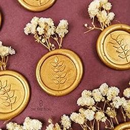 Golden wax seal stamp with leafy design and dried flowers [ pack of 25]-image-54