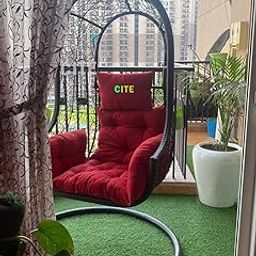CITE Singal Seater Swing Chair Iron Rattan And Wicker Hard & Strong Swing For Garden (Standard) (Standard) (Brown With Red), 35.83 Inch, 107.95 cm-12