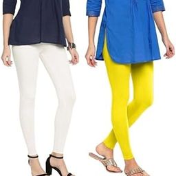 Hi-Fi Super Stretchable Cotton Elasthane Fabric Ankle Length Leggings for Women/Color - White - Lemon Yellow (Please Refer The Size Chart Image First)-image-35