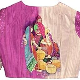 Quirky Printed V Neck Blouse| Material - Heritage Art Silk, Purple, V Neck, Half Sleeve with Side Zip-image-1