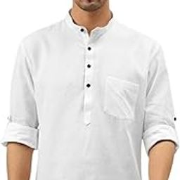 Cotton Blend Solid Waist Length Roll-up Sleeves Short Kurta-image-15
