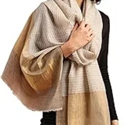 tweedle Women’s Fine Wool Stripes with Zari Palla Stole, Soft and Light Weight Winter Scarf for Ladies | Size - 28 x 80 inches-picture-30