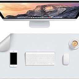 SYGA Desk Pad Protector Waterproof PU Desk Mat Blotters on Desktop Laptop Computer Gaming Keyboard Mouse Pad Non-Slip Desk Writing Mat Cover for Office & Home 90CM * 45CM White & Silver-0