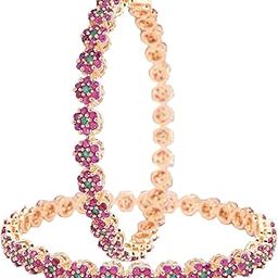 American Diamond CZ Studded Gold Plated Red Green Bangles for Women-image-28