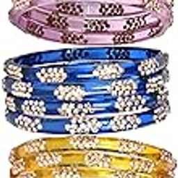 Designer Crystal Bangles for Women/Raindrop Kada Set/Multicolor glossy finished bangles Kadas with Silver stonework bangles for women & girls(8Pcs)(SKU265)-image-63