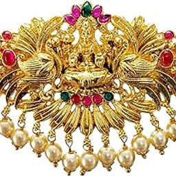 Gold Antique Finish Traditional Temple Design Hair Clip Barrette For Women and Girl Bridal Wedding-image-8