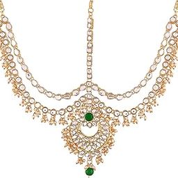 Gold Plated Traditional Kundan & Pearl Matha Patti/Maang Tikka for Women (T2014)-image-78