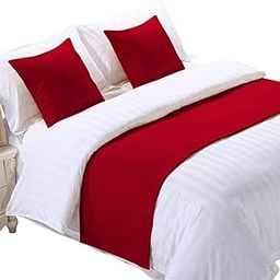 Solid/Plain Bed Runner Scarf with Cushion Cover for Double Bed, King Size Bed (Runner: 18x90, Cushion Cover: 16x16) (Red)-image-73