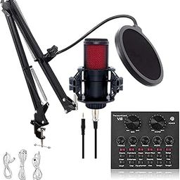 CEZO V500 Professional Condenser Microphone Kit Podcast Mic with V8 Sound Card Boom Arm Microphone with Stand | Microphone kit for Recording Studio Audio, Voice Dubbing Kit, Singing (XLR)-picture-12