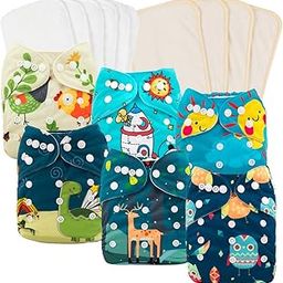 babygoal Reusable Cloth Diapers Pack of 16, Leakage Proof with Absorbent Inserts-Freesize, Rash Free, Washable Diapers for Babies Boys and Girls 0-3 Years-6 Shells+10 Pads-89