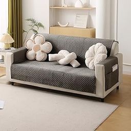 HOKIPO Quilted Velvet Sofa Cover with Pockets for 3 Seater, Taupe Brown (NEW-769)-image-48