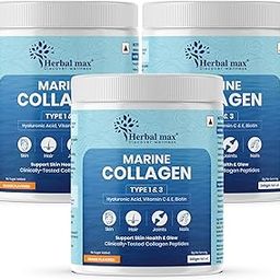 Herbal max Hydrolyzed Marine Collagen Powder Supplement With Vitamin C & E, Hyaluronic Acid, Biotin Supports Healthy Skin, Hair, Nails, Bone & Joint | Type 1 and Type 3 Collagen Peptides | 240 gm-image-55