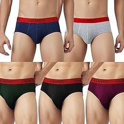 Mens Regular Cotton Blend Red Elastic Brief (Pack of 5)-image-99