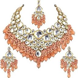 18K Gold Plated Maroon Color Kundan Stone/Uncut Kundan/Dibbi Kundan/Meena Kundan/Lucknow Kundan with Monalisa Drop Bridal Set for Girls & Women (5910-m4sk-1574-parent)-image-48