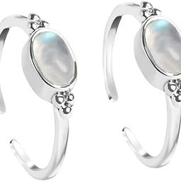 925 Sterling Silver Moonstone Toe Rings Pair | Size Adjustable | Gift for Women and Girls-image-32