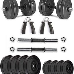FitBox Sports Dumbbells Combo Weigth Plates & Hand Grips 10kg, Black, Polyvinyl Chloride (PVC), Vinyl-12