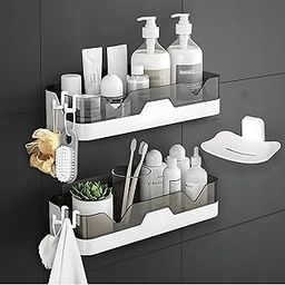 Satpurush Plastic Bathroom Accessories, Bathroom Rack, Bathroom Shelf Organizer, Wall Mounted Shelf, Bathroom Hardware & Accessories, Storage Racks (3 Pack, Bath Shelf with Soap Dish & 4 Hook) White-image-84