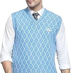 monte carlo Mens Self Design Sky Blue V Neck Sleeveless Sweater-picture-15