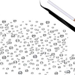 DIY Crafts 20 Pcs, Random Sizes White, Flat Back Gems Round Crystal Rhinestones (1.5-6 mm) Silver Pick Up Tweezer and Rhinestones Picking Pen for Crafts Nail Face Art Cl(20 Pcs, Random Sizes White)-image-9