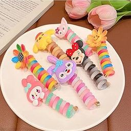 WECROO Colourful Telewire Hair Bands Alligator Clips/Hair Pin Cute Cartoon Braids Ponytail Holder Maker Kids Hair Accessories for Girls Children Gift (Multicolor, Pack of 2)-image-38