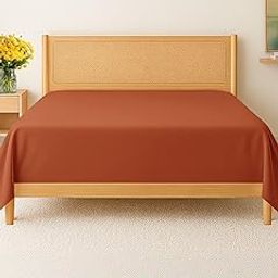 Twin Size Flat Bed Sheet - Comfortable, Breathable & Cooling Top Sheet - Hotel Luxury, Fade Resistant Flat Bed Sheet - Extra Soft & Comfy - Easy Care, Wrinkle Free - Terracotta Flat Bed Sheet Only-image-12