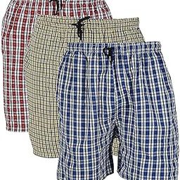Men's Multicolour Checkered Boxer Shorts Beach Shorts, Bermuda Short,Loose Fit Boxer Underwear, Button Fly Boxer Shorts,B03-(Pack of 03)-51