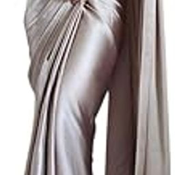 aoxeria Designer Satin Saree for Women in Grey Color – Includes Unstitched Silver Color Blouse Piece, Ideal for Bridal all type function wear-picture-0