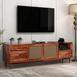 Solid Sheesham Wood TV Stand for Home - Entertainment Unit Cabinet with Storage for Living Room Bedroom Wooden Furniture (Honey Finish)-image-67