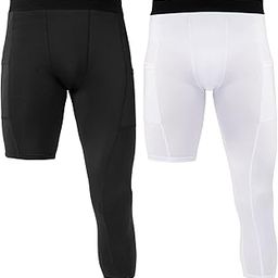 Men One Leg Tight Pants 3/4 Leggings Athletic Base Layer Men Basketball Underwear Huaishu-image-57