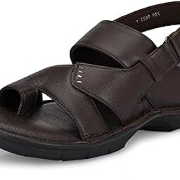 Men's Brown Leather Toe Ring Comfort Sandals with Slip On Closure-49