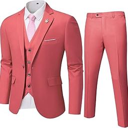 Men's 3 Piece Suit Blazer Slim Fit One Button Notch Lapel Dress Business Wedding Party Jacket Vest Pants & Tie Set Pink-image-34