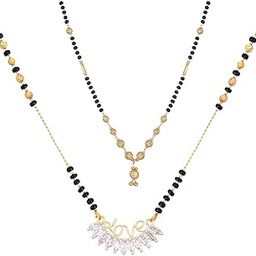 Mangalsutra Gold Plated American Diamond Necklace Jewellery Combo of 2 Mangalsutra Tanmaniya Nallapusalu Black Bead Chain For Women-11